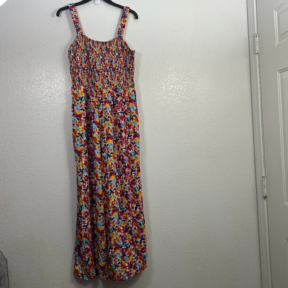 Dokotoo Abstract Floral Smocked Wide Leg Jumpsuit Vacation - Picture 2 of 8